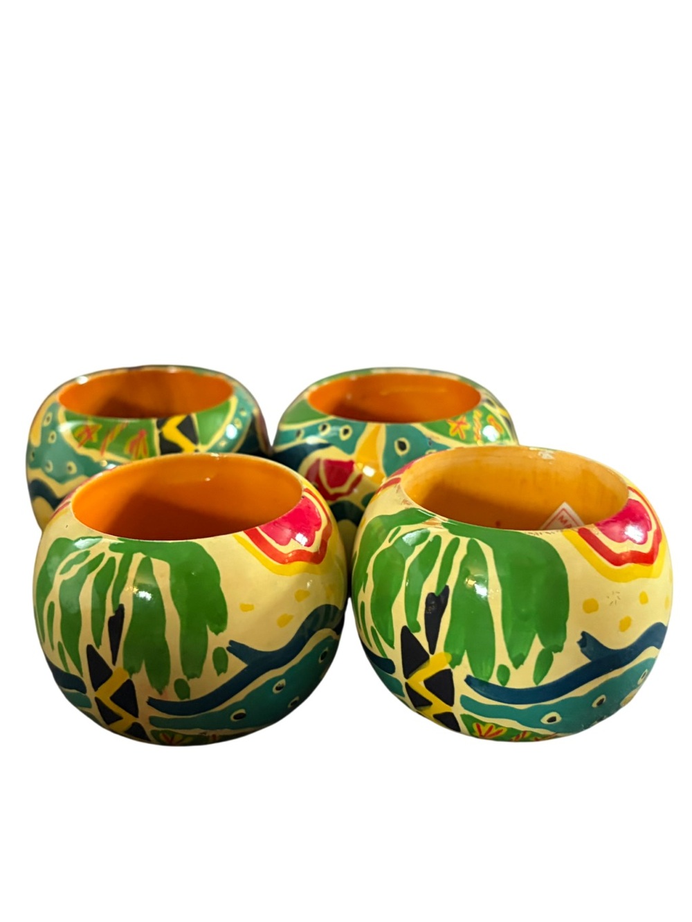 Hand-Painted Wooden Tropical 2” Napkin Rings Set of (4)